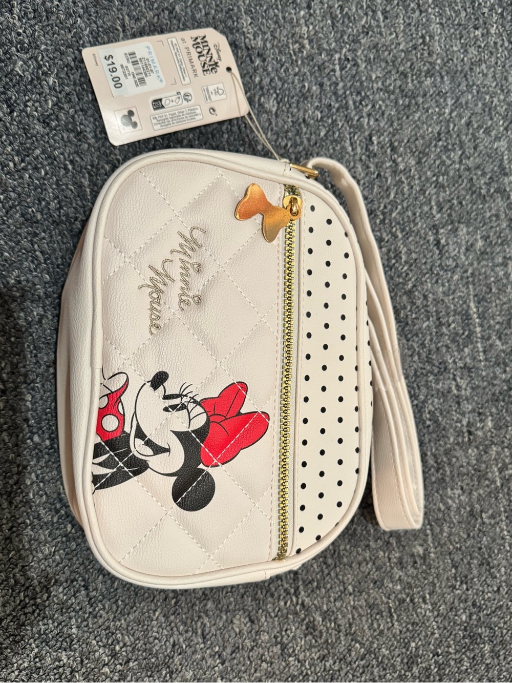 Primark Cream Minnie Mouse Crossbody Bag with Red Bow and Black Accents